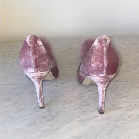 Sam Edelman Pink Velvet Heels with Pink Pouf - Picture 4 of 5